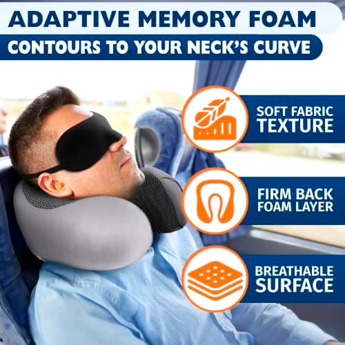 Travel Neck Pillow for Airplane, 100% Memory Foam 11.4" x 5.5"