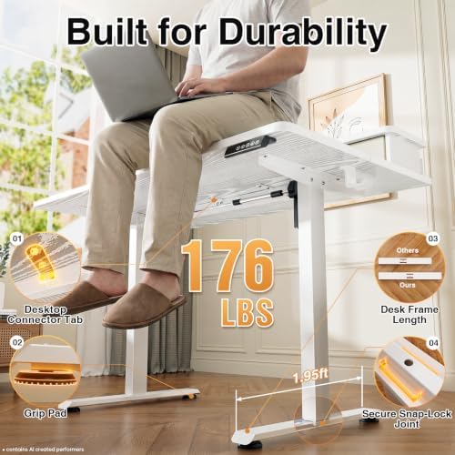 Veken 55x26 in Electric Standing Desk with Drawers, Adjustable Table, White