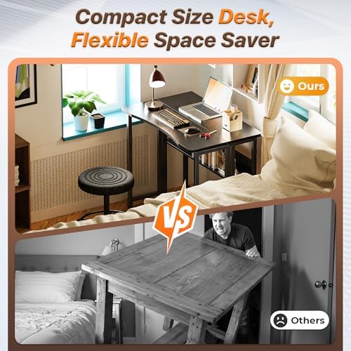 Huuger Folding Desk with Storage Shelf, 31.5 Inch Foldable Computer Table