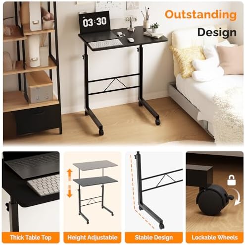 FCH Computer Workstation, Standing Desk Adjustable Height, Small Computer Desk w/Rolling, Sit Stand Laptop Desk TV Tray Computer Workstation for Bed Sofa Hospital Reading Eating, 23.6", Black