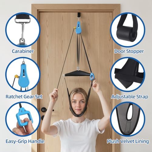 Cervical Traction Device Neck Stretcher Hammock, Over The Door Posture Corrector for Physical Therapy, Back Stretcher Neck Pain Arthritis