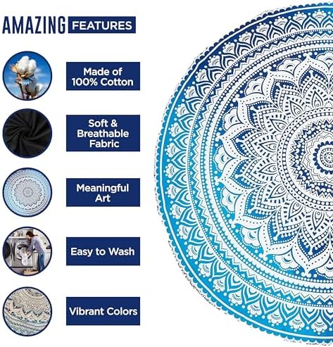 raajsee Aqua Blue Round Beach Tapestry Hippie/Boho Beach Blanket Mandala/Indian Cotton Throw - Round Tablecloth/Home Decor/Indie Rug Yoga Mat Meditation Picnic Rugs 178 CM / 70 INCHE Circle