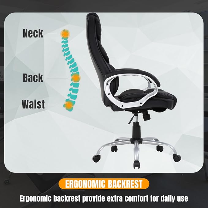 BestOffice Ergonomic Office Chair Desk Chair Computer Chair with Lumbar Support Arms Executive Rolling Swivel PU Leather Task Chair for Women Adults, Black