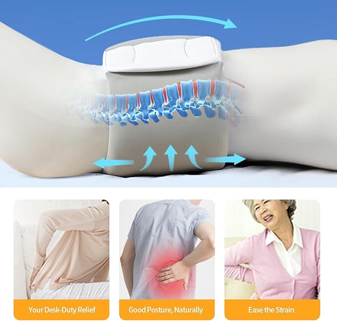 Lumbar Support Pillow for Sleeping – Adjustable Waist Cushion for Lower Back Gap – Breathable Ice-Silk Memory Foam for Side & Back Sleepers, Bed & Sofa Rest