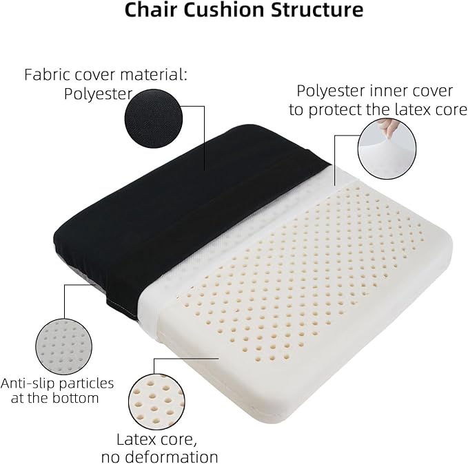 Latex Seat Cushion for Long Hours of Sitting - Office Chair, Car & Wheelchair，Pressure Relief Seat Cushion for Sciatica and Tailbone Pain Relief, Maintains Shape,Bouncy Soft and Supportive.