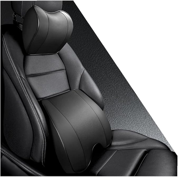 Memory Foam PU Leather Lumbar Pillow - Car Middle/Lower Back Support Pillow - Suitable for Car Seats, Office Chairs, Recliners, etc. (Black)