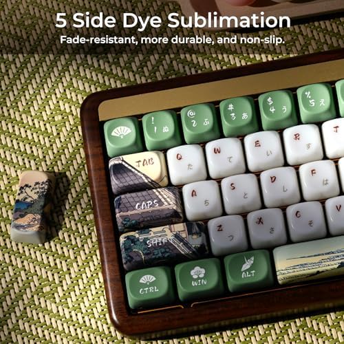 OHY XVX MOA Profile Keycaps Set, Japanese Mount Fuji Theme, 129 - Key White & Green Custom Keycaps with PBT + Frosted Translucent PC Material for US Layout Mechanical Keyboards