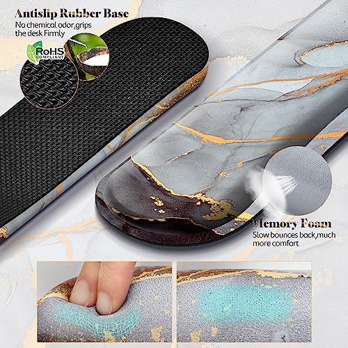 Gimars 17.3'' Extended Keyboard Wrist Rest Pad with 63D High-Density, Firm Memory Foam, Anti-Slip Rubber Base and Ergonomic Design for Typing Pain Relief,Office,Gaming, Computer, Laptop,Grey Golden
