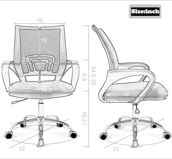 BestOffice Office Chair Mid Back Desk Chair1 Ergonomic Mesh Computer Gaming with Larger Seat, Executive Height Adjustable Swivel Task with Lumbar Support Armrest for Women Adults Women, Men White