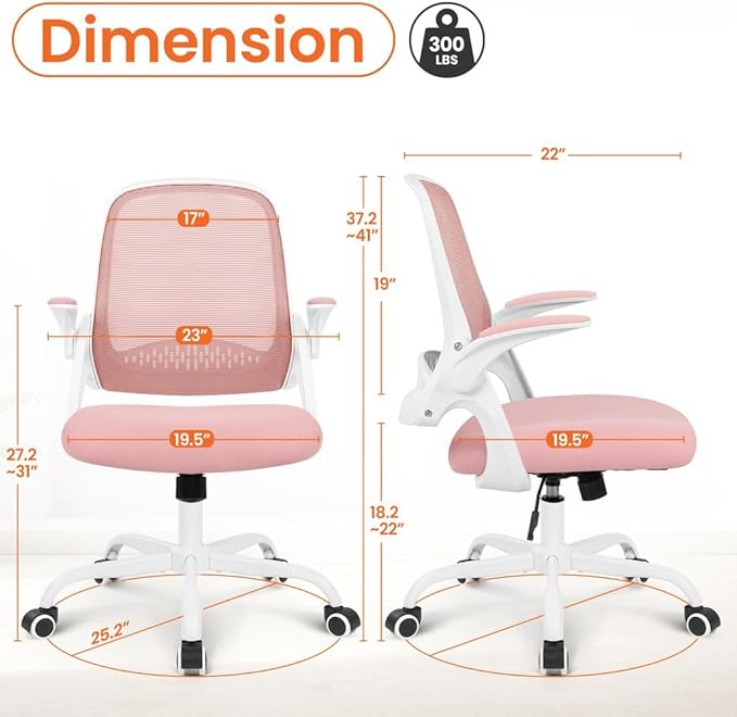 NEO CHAIR Office Chair Computer Desk Chair Ergonomic Gaming Comfy Mesh with Flip-up Arms Lumbar Support Adjustable Height Rolling Wheels for Home Office (Pink)