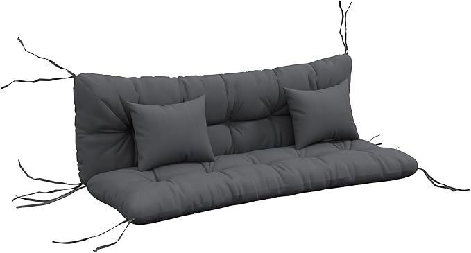 Outsunny 59" Tufted Bench Cushions & Throw Pillows, 4 Piece Swing Cushion Set, Indoor/Outdoor Replacement Bench Seat Pad, Back Cushion & 2 Pillows for Outdoor Furniture, Without Swing, Gray