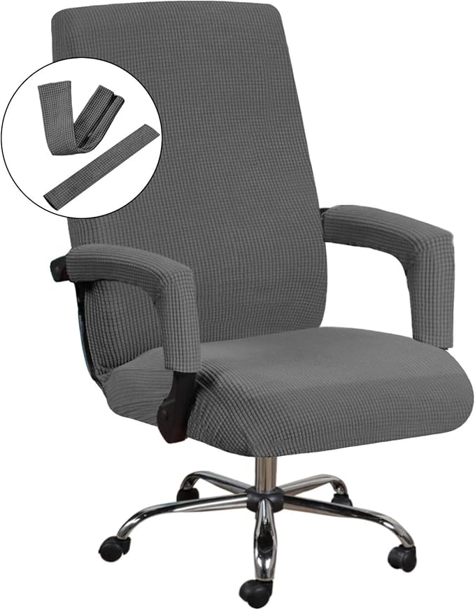 H.VERSAILTEX Stretch Computer Office Chair Cover with Durable Zipper Universal Washable Removable Spandex Rotating Boss Chairs Slipcovers Anti-dust Desk Chair Seat Protector for Dogs Cats Pets,Grey