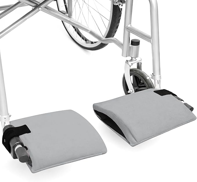 SPRING SEAON Wheelchair Footrest Covers, 1 Pair Soft Plush Foot Rest Pads with Non-Slip Backing, Removable Foam Insert, Hook-and-Loop Closure, Fits Most Standard Wheelchairs (Gray)
