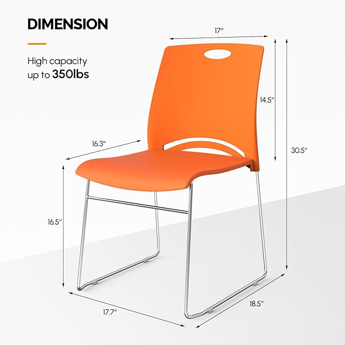 VINGLI Stacking Chairs Set of 10 Stackable Office Chairs with Metal Sled Base, Ergonomic Plastic Seat, Stacking Chairs for Waiting Room Break Room Banquet Guest, Orange
