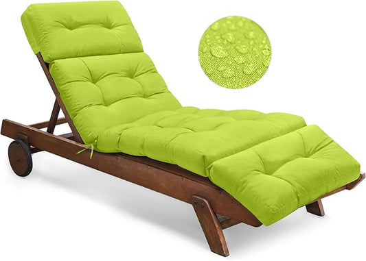 Waterproof Chaise Lounge Chair Cushions Outdoor 74.4 x 22 x 4.7 Inches Thickened Memory Foam Pool Chaise Lounge Chair Cushions Replacement for Outdoor Patio Furniture with Ties, Light Green