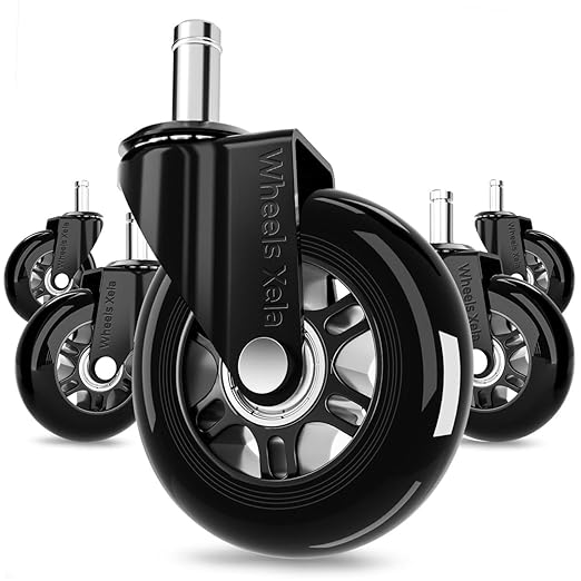 Wheels Xela Black Office Chair Wheels, Set of 5, 3 Inch Heavy-Duty Replacement Rubber Wheels for Desk & Gaming Chair are Easy to Install & Suitable for All Floor Types