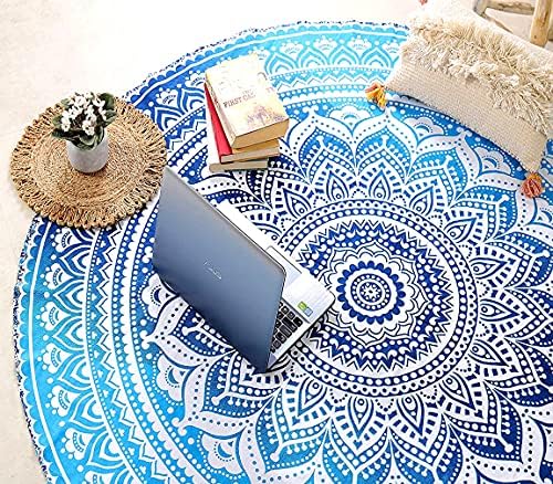 raajsee Aqua Blue Round Beach Tapestry Hippie/Boho Beach Blanket Mandala/Indian Cotton Throw - Round Tablecloth/Home Decor/Indie Rug Yoga Mat Meditation Picnic Rugs 178 CM / 70 INCHE Circle