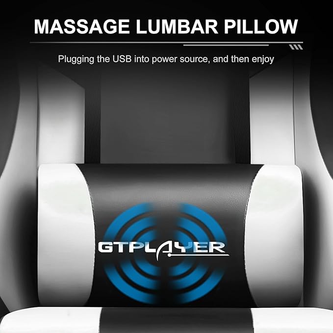 GTPLAYER Gaming Chair, Computer Chair with Footrest and Lumbar Support, Height Adjustable Game Chair with 360°-Swivel Seat and Headrest and for Office or Gaming (Pearl White)