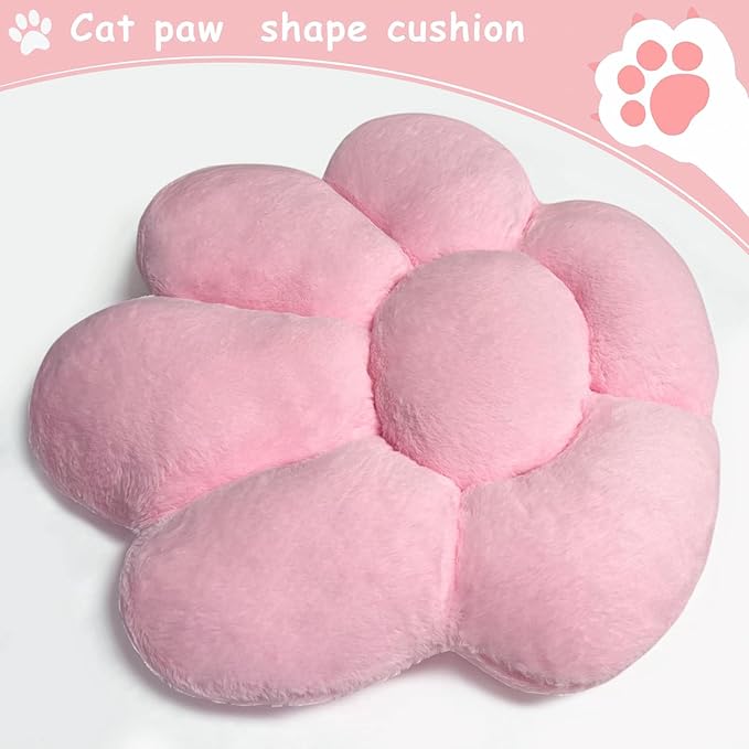 DOBUONO Cat Paw Cushion Kawaii Office Desk Chair Cushion Comfy Plush Cat Paw Shape Gaming Chair Cushion Bear Cute Seat Cushion for Girl, Kawaii Room Bedroom Decorate 28"x 24" (Pink)