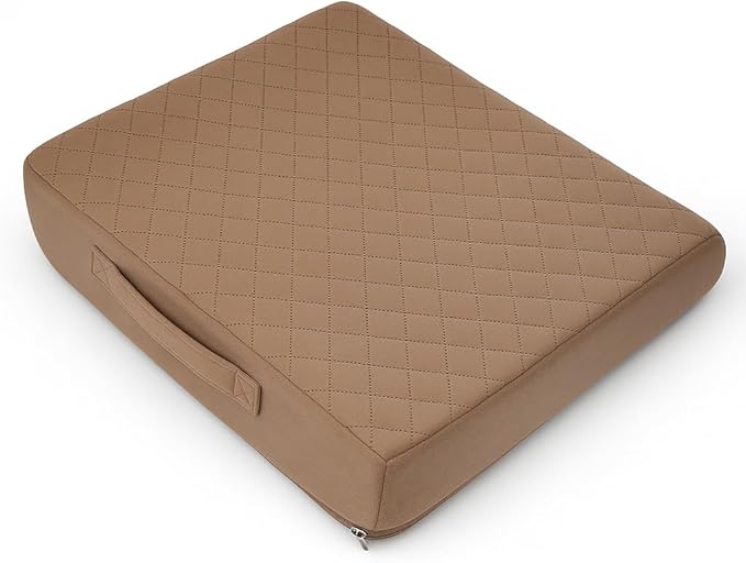 Medium-Soft 20x20x4 Memory Foam Recliner Chair Seat Cushion for Long Sitting - Armchair Pad with Washable Velvety Cover with Waterproof Layer & Non-Slip Base for Seniors & Elderly - Brown