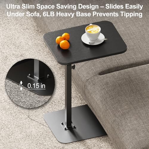 Side Table Sofa Tray for Couch Heavy Metal Base Swivel/Adjustable Height