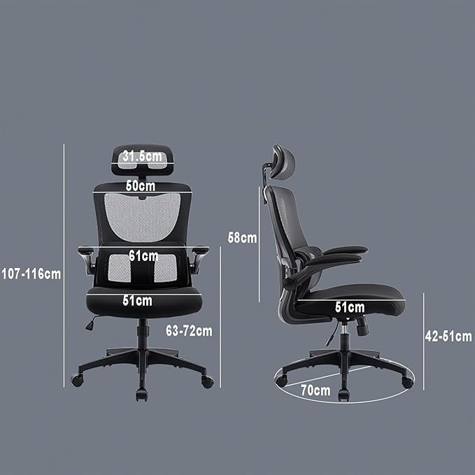Mesh Computer Chair, Home Office Desk Chair, High Back Swivel Task Chair with Lumbar Support, Adjustable Height, Armrest,Headrest(Black)