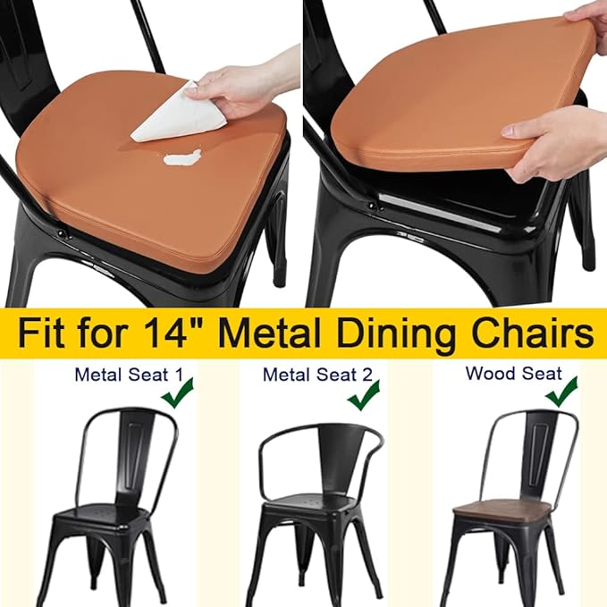 SINOSSO Modern Faux Leather 14" Metal Chair Cushion, Leathaire Magnetic Chair Pad for Dining Kitchen Cafe Bistro Stackable Chair (U-Shape, Orange, 1)