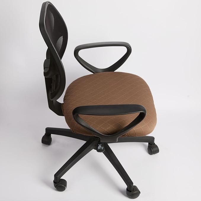 Melaluxe Stretch Jacquard Office Chair Cover, Removable Washable Desk Chair Cover Rotating Chair Seat Slipcover, Brown