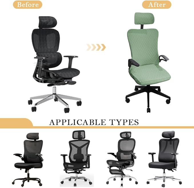 Ergonomic Office Chair Covers Set with Headrest Cover Stretch Desk Computer Chair and Headrest Slipcovers Washable Protector Slipcovers for Swivel Computer Chair 4 Pieces Army Green