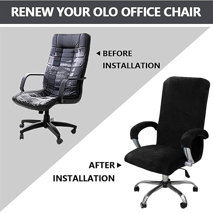 Velvet Plush Office Chair Cover with Armrests - Universal XL Size, Stretch Elastic fit for Desk Computer Chairs, Suitable for Pets and Children Friendly, Washable, Black