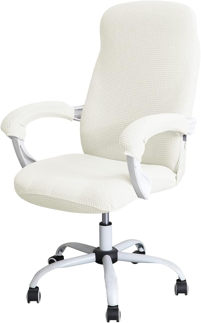 FORCHEER Office Chair Cover Water Repellent Jacquard Armrest Swivel Chair Slipcovers Removable Stretch Universal Computer Chair Cover L with Chair Arm Cover 2P-Cream