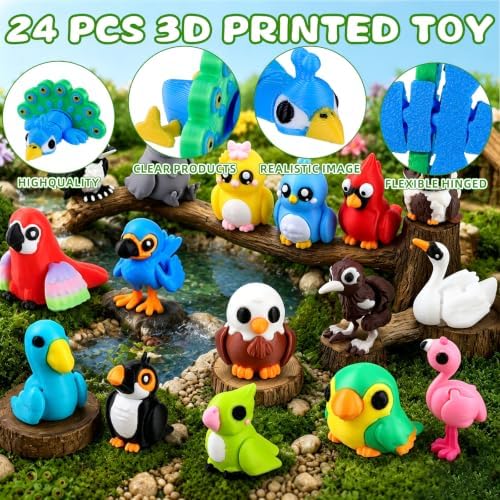 24Pcs 3D Printed Birds Animals Articulated Flexible 3D Printed Fidget Toys