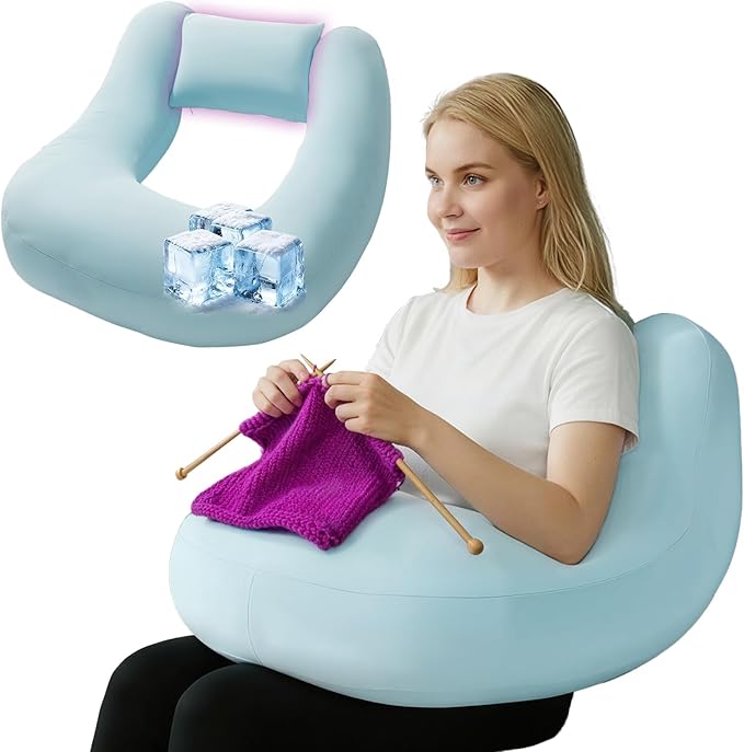 Cooling Crochet Pillow for Lap Support - Gaming Pillow for Lap with Extra Back Pillow for Support, Enlarged Reading Pillow for Laptop, Multi-Purpose Reading Pillow for Gaming/Working/Crocheting,Blue