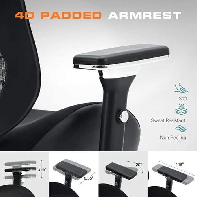 Breathable Mesh Office Chair, Ergonomic Desk with Lumbar Support, Adjustable Armrests, 360掳 Swivel Rolling Computer for Home, Cool Comfort All Day