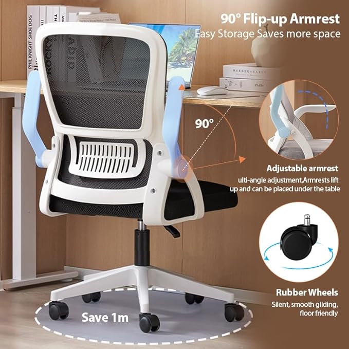 Office Chair, Ergonomic Desk Chair Breathable Mesh Chair Swivel Chair with Flip-Up Arms and Lumbar Support Computer Chair for Home Office