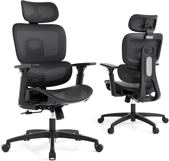 Ergonomic Office Chair, Adjustable High Back Home Desk Chair & Adjustable Seat, 3D Armrest, 145° Reclining Tilt Lock, Chenille Mesh Office Chairs for Man Woman 2Pack