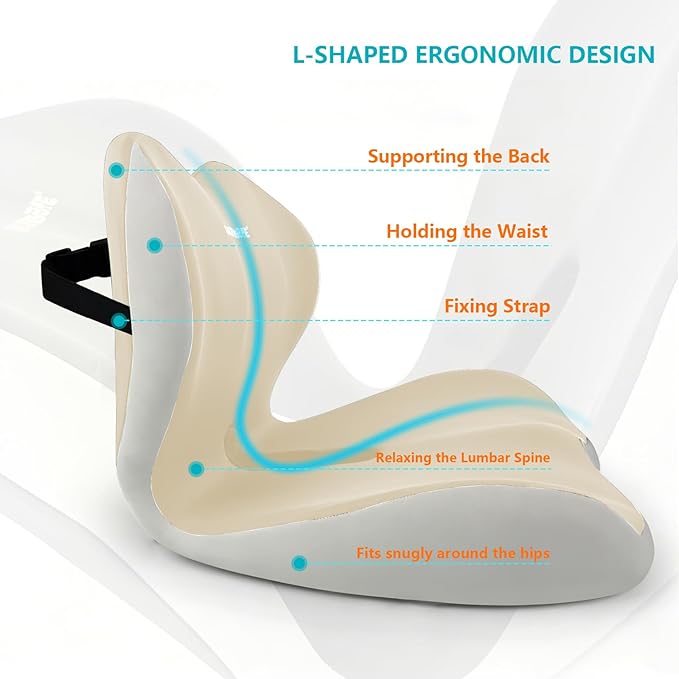 Orthopedic Memory Foam Seat Cushion with Adjustable Strap, Coccyx & Sciatica Pain Relief, Washable Non-Slip for Long Sitting, Ergonomic Posture Support for Office Chair, Car & Wheelchair (Beige Grey)