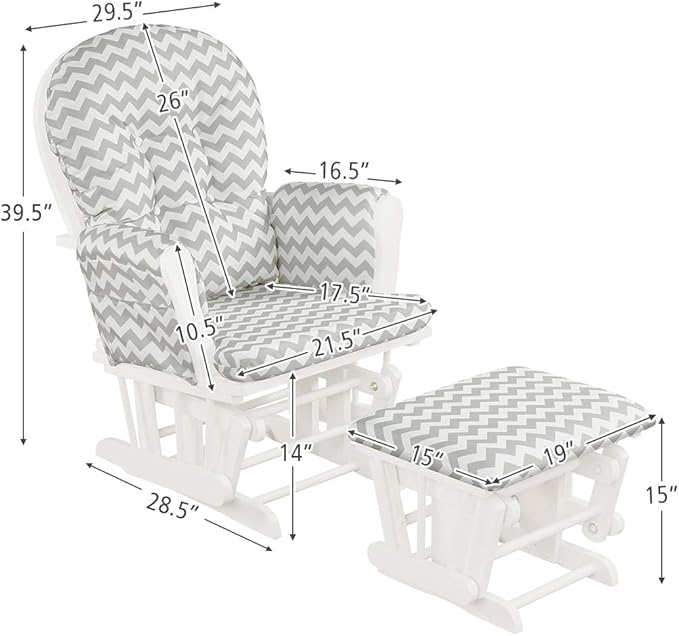 Costzon Nursery Glider with Ottoman, Upholstered Comfort Glider Rocker with Padded Cushion, Storage Pocket, Solid Wood Base, Rocking Chair Nursery for Breastfeeding, Napping (Gray and White)