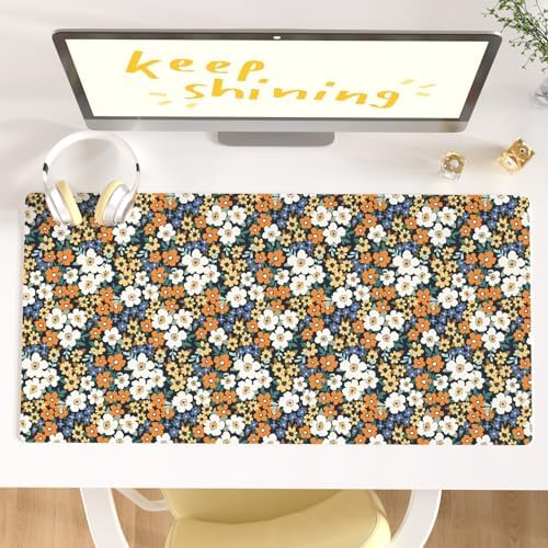 Faux Leather Large Mouse Pad, Office Desk Mat, 31.5"x15.7", Ditsy Flowers