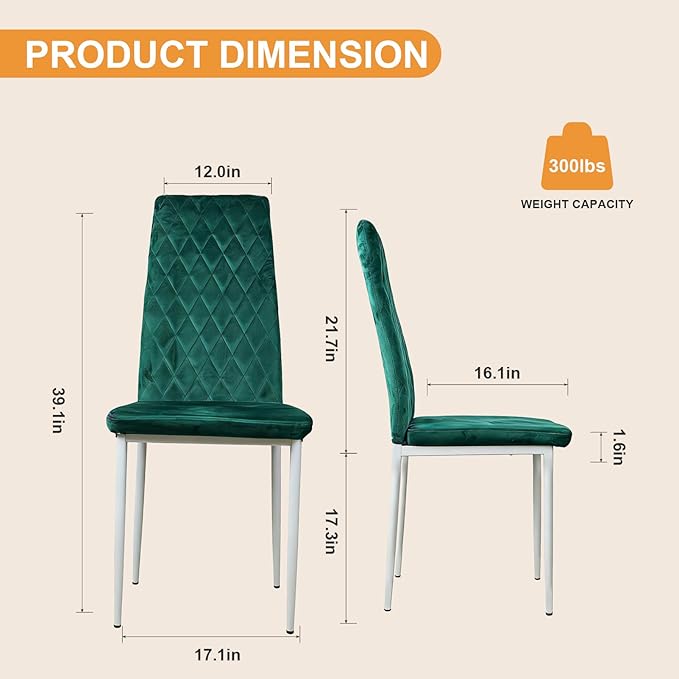 Lightdot Dining Chairs Set of 2, Moden Kitchen Table Chairs with Mental Legs and Padded Seat for Dining Room/Kitchen/Living Room/Restaurant, Green