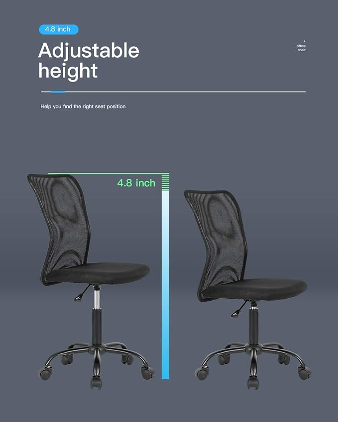 Ergonomic Office Mesh Support Modern Executive Mid Back Rolling Swivel Chair for Men&Women, Black (Home Office Desk Chair)