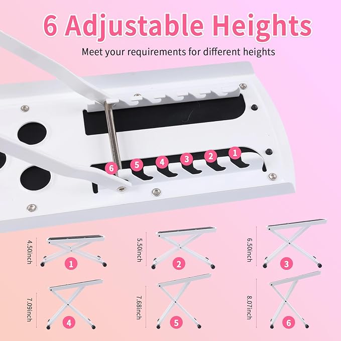 White Aluminum Alloy Pedicure Foot Rest, 6 Heights Adjustable Non-Slip Foldable Pedicure Stool for Easy at Home Pedicures, No More Bending or Stretching