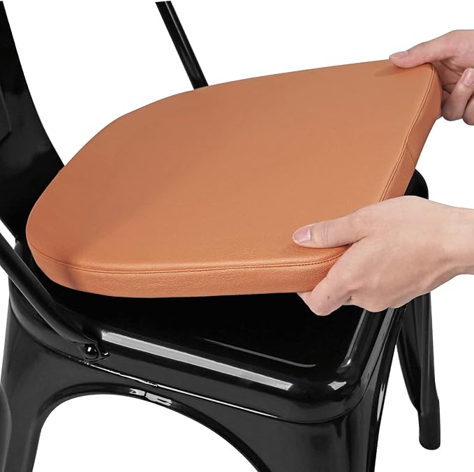 SINOSSO Modern Faux Leather 14" Metal Chair Cushion, Leathaire Magnetic Chair Pad for Dining Kitchen Cafe Bistro Stackable Chair (U-Shape, Orange, 1)