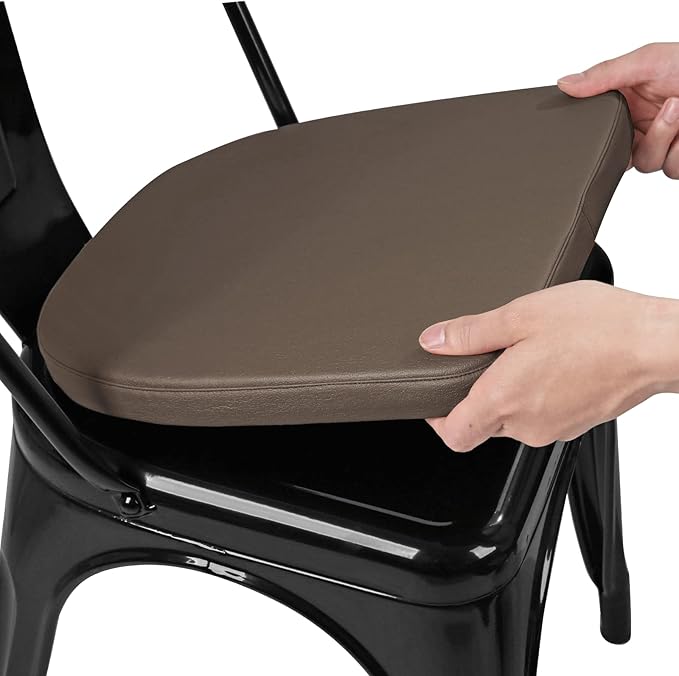 SINOSSO Modern Faux Leather 14" Metal Chair Cushion, Leathaire Magnetic Chair Pad for Dining Kitchen Cafe Bistro Stackable Chair (U-Shape, Brown, 1)