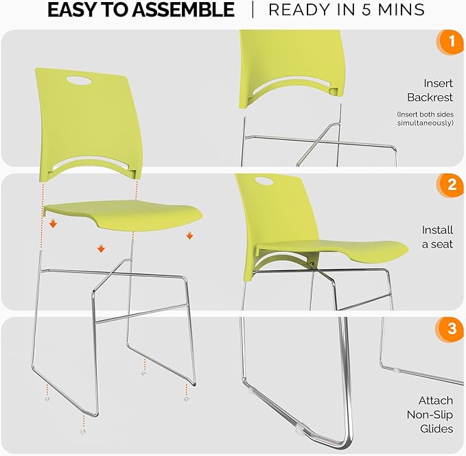 VINGLI Stacking Chairs Set of 12 Stackable Office Chairs with Metal Sled Base, Ergonomic Plastic Seat, Stacking Chairs for Waiting Room Break Room Banquet Guest, Green
