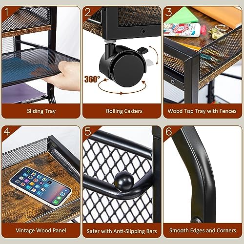 3IngSeagulls Rolling File Cart, 5-Tier Mobile Filing Cabinet on Lockable Wheels, Under Desk Storage, Mesh Sliding Hanging Folder, Office Storage & Organization Cabinet for Office, Home, and School