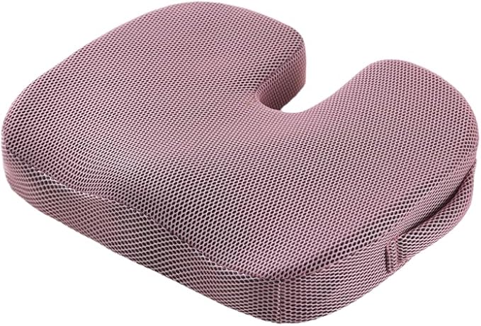 Memory Foam Seat Cushion - Ergonomic U-Shape Coccyx Support, Office Chair Pad, Slow Rebound Hip Cushion for Office, Car, Gaming Chair, Wheelchair, 7 Colors & 2 Fabrics (Pink [Mesh Fabric])