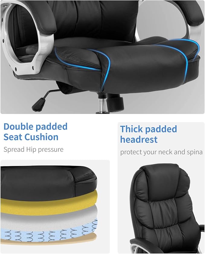 FDW Office Chair Computer High Back Adjustable Ergonomic Desk Chair Executive PU Leather Swivel Task Chair with Armrests Lumbar Support (Black)