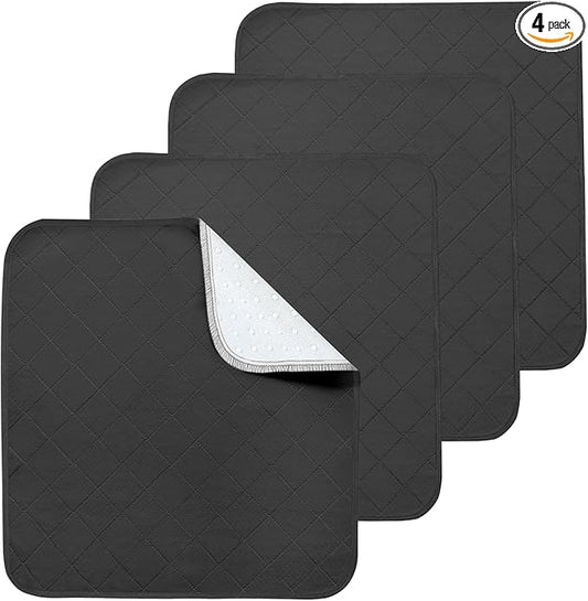 Waterproof Chair Pads for Incontinence, 4 Pack Reusable Seat Protector Pads 22" x 21", Washable Chair Protector Seat Cover, Absorbent Incontinence Pad for Bed, Wheelchair, Kid & Pet - Black
