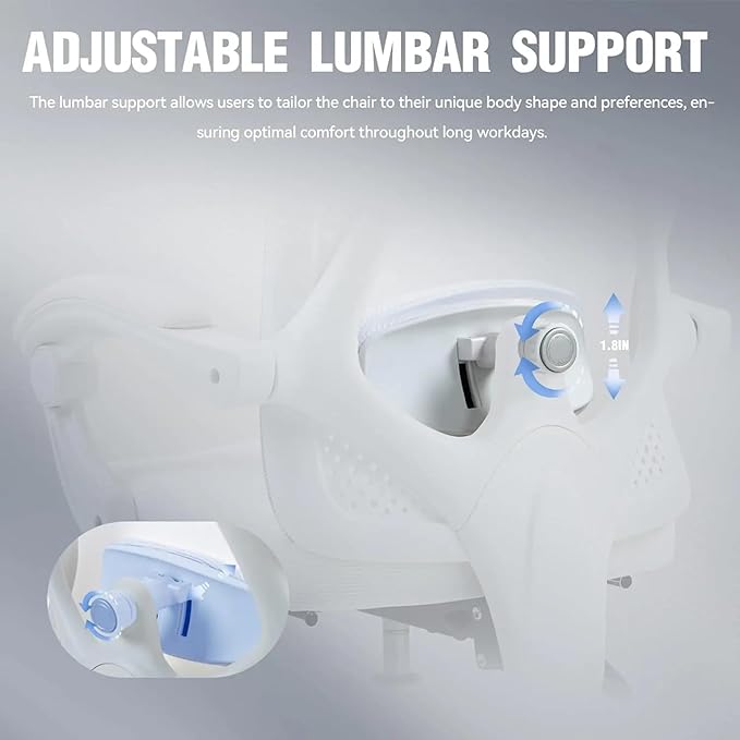 Ergonomic High Back Office Chair with Wide Thick Seat Cushion,Adjustable Lumbar Support and Backrest (White w/Footrest)